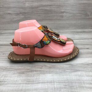 Yuegiua Sandals Women's EU 40 Boho Beaded Thong Strap Flats shoes